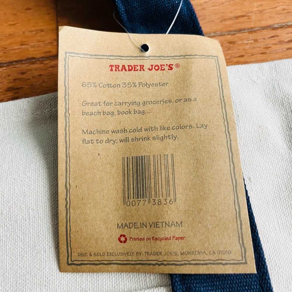 NWT Trader Joe's Reusable Canvas Tote Bag, Navy - Picture 4 of 6